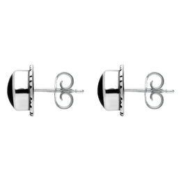 Sterling Silver Whitby Jet Small Circle Rope Edge Stud Earrings. E137.
