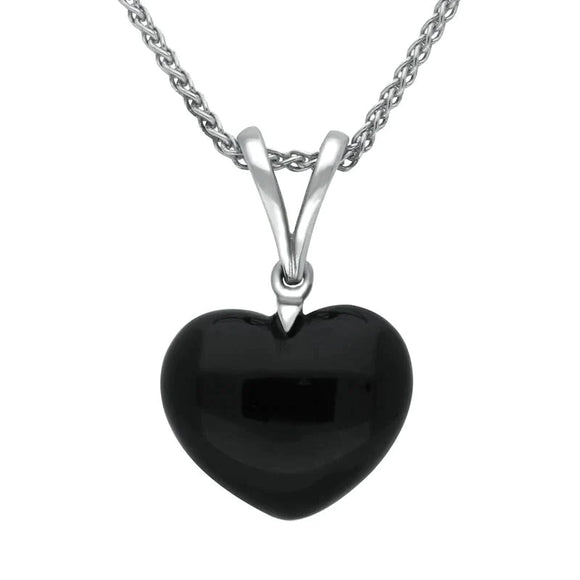 Sterling Silver Whitby Jet Small Heart Split Bale Necklace. SMLHRTPND