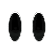 Sterling Silver Whitby Jet Small Long Oval Stud Earrings E288
