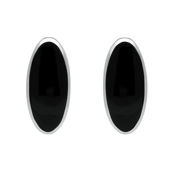 Sterling Silver Whitby Jet Small Long Oval Stud Earrings E288