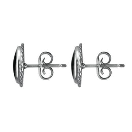 Sterling Silver Whitby Jet Small Oval Rope Edge Stud Earrings. E137.