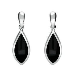 Sterling Silver Whitby Jet Small Pointed Pear Drop Earrings E686