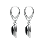 Sterling Silver Whitby Jet Small Round Snake Edge Hook Drop Earrings E2205
