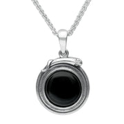 Sterling Silver Whitby Jet Small Round Snake Edge Necklace P3309