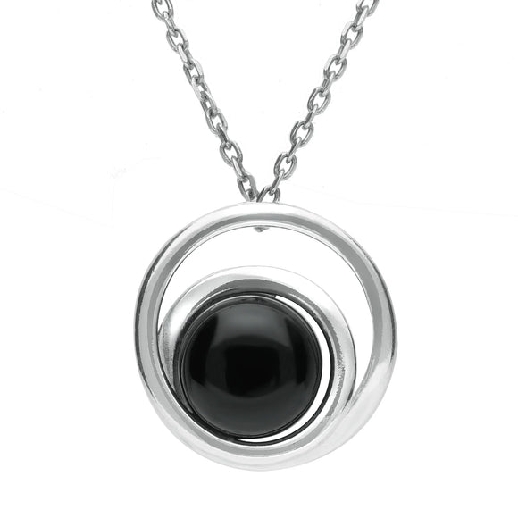 Sterling Silver Whitby Jet Small Swirl Necklace. P2348.