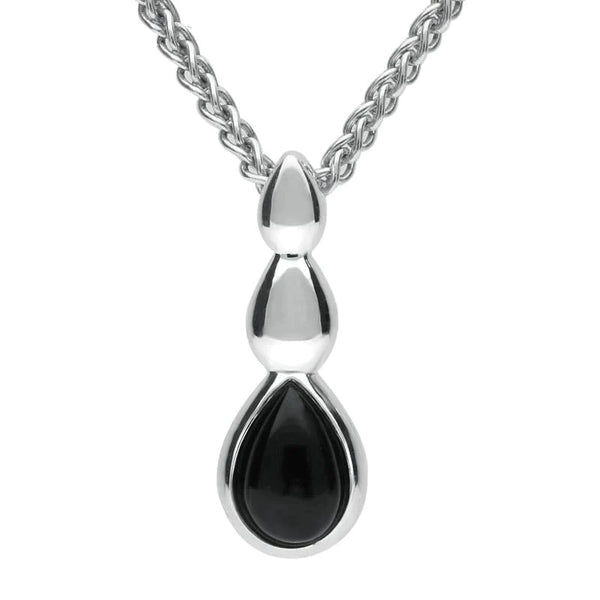 Sterling Silver Whitby Jet Pear Solid Top Necklace P3134
