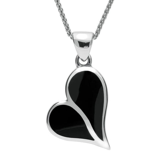 Sterling Silver Whitby Jet Split Heart Necklace P575