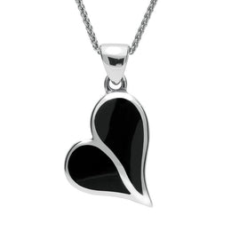Sterling Silver Whitby Jet Split Heart Necklace P575
