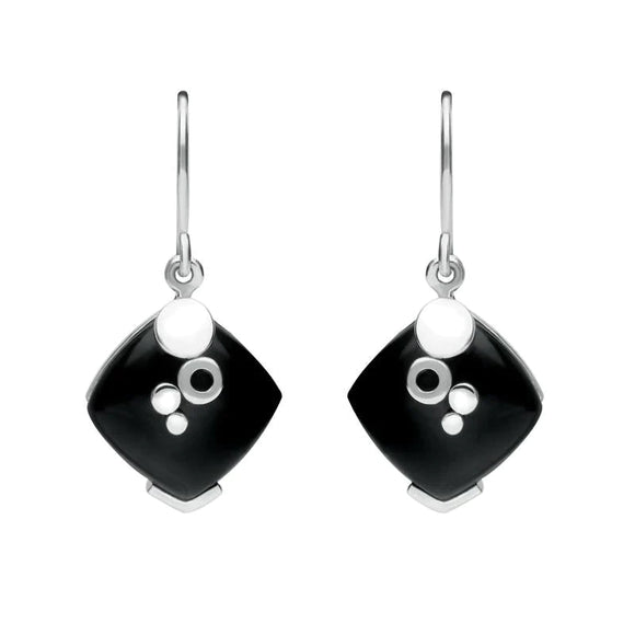 Sterling Silver Whitby Jet Square Bubble Detail Earrings E1253