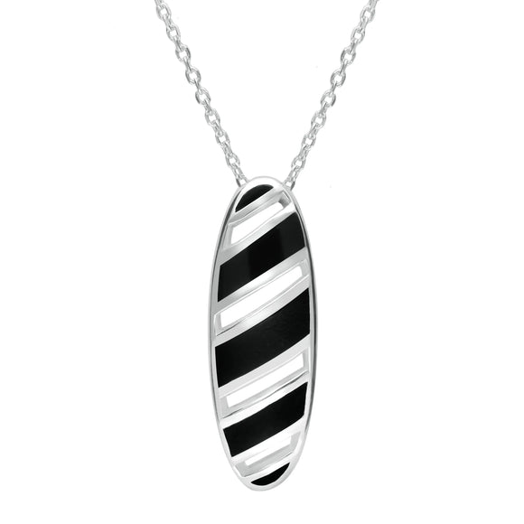 Sterling Silver Whitby Jet Striped Open Oval Necklace P1374