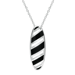 Sterling Silver Whitby Jet Striped Open Oval Necklace P1374