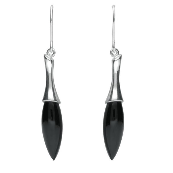 Sterling Silver Whitby Jet Tapered Drop Earrings. E1546