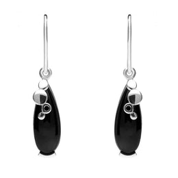 Sterling Silver Whitby Jet Teardrop Bubble Detail Earrings, E1258.