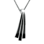 Sterling Silver Whitby Jet Three Stone Long Curved Necklace P1292