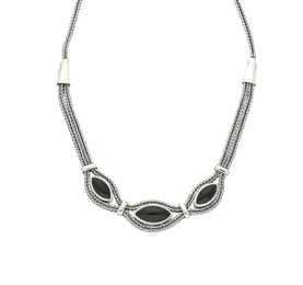 Sterling Silver Whitby Jet Three Stone Marquise Foxtail Necklace. N967