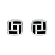 Sterling Silver Whitby Jet Tile Cushion Stud Earrings. E1052.