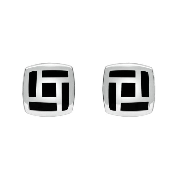 Sterling Silver Whitby Jet Tile Cushion Stud Earrings. E1052.