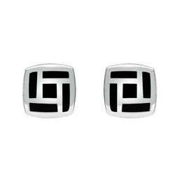 Sterling Silver Whitby Jet Tile Cushion Stud Earrings. E1052.