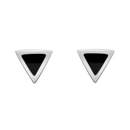 Sterling Silver Whitby Jet Dinky Triangle Stud Earrings. E035.