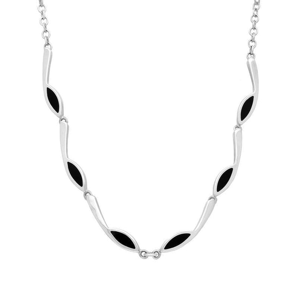 Sterling Silver Whitby Jet Toscana Marquise Link Necklace. N614.