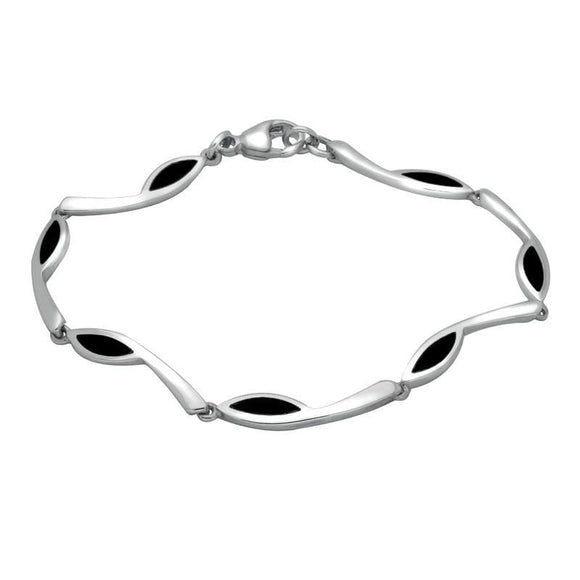 Sterling Silver Whitby Jet Toscana Seven Stone Link Bracelet B708