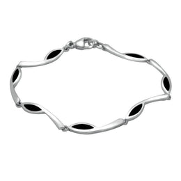 Sterling Silver Whitby Jet Toscana Seven Stone Link Bracelet B708