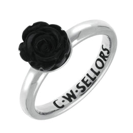 Sterling Silver Whitby Jet Tuberose Rose Ring R629