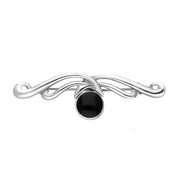 Sterling Silver Whitby Jet Willow Drop Bar Brooch. M116.