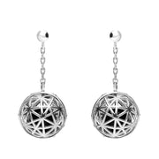 Sterling Silver Whitby Jet and Marcasite Sphere Cage Drop Earrings E1722