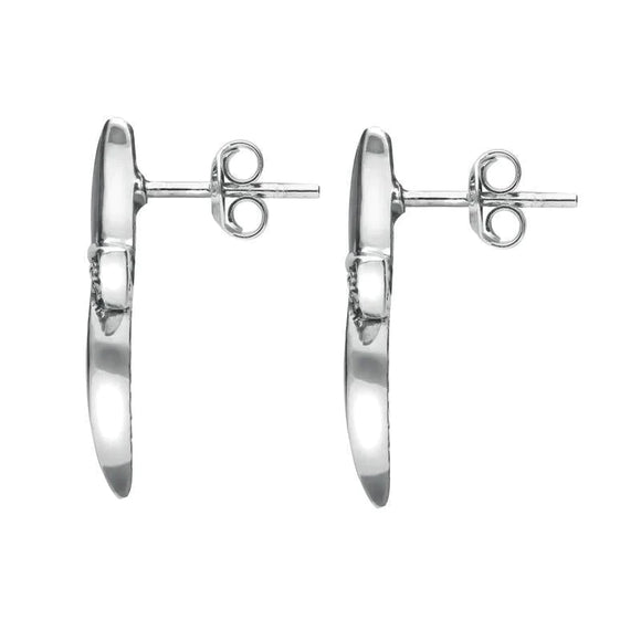 Sterling Silver Whitby Jet and Marcasite Wavy Cross Stud Earrings. E881