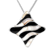 Sterling Silver Whitby Jet Mother of Pearl Wavy Concave Necklace P946