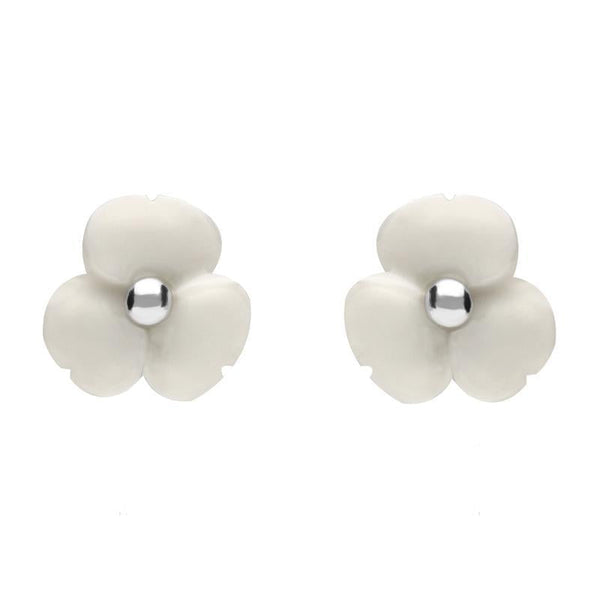 Sterling Silver White Agate Clover Tuberose Stud Earrings, E2159