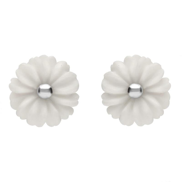 Sterling Silver White Agate Tuberose Daisy Stud Earrings E2161