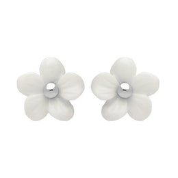 Sterling Silver White Agate Tuberose Pansy Stud Earrings, E2152.