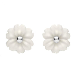 Sterling Silver White Agate Dahlia Tuberose Stud Earrings, E2155