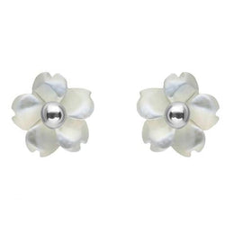 Sterling Silver White Mother of Pearl Tuberose Gypsophila Stud Earrings, E2157.
