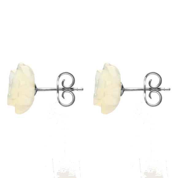Sterling Silver White Mother of Pearl Tuberose Rose Stud Earrings, E2151.