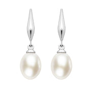 Sterling Silver White Pearl Drop Earrings, E1352.
