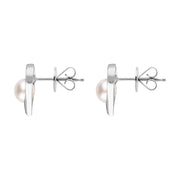 Sterling Silver White Pearl Open Heart Stud Earrings, E2073.