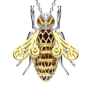Sterling Silver Yellow Gold Vermeil Amber Honey Bee Necklace P3163