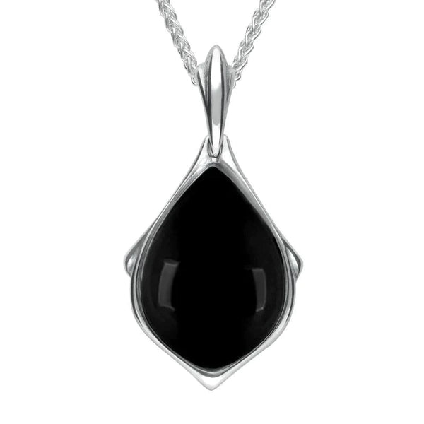 Sterling Silver Whitby Jet Framed Pear Necklace P2171 