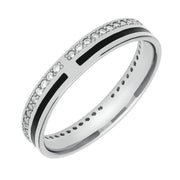 Platinum Whitby Jet Diamond Inlaid Double Band Ring, R813.