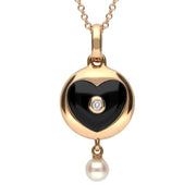 00145318 C W Sellors 18ct Rose Gold Whitby Jet And Diamond Heart in Circle Necklace, P3058.