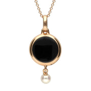 00145318 C W Sellors 18ct Rose Gold Whitby Jet And Diamond Heart in Circle Necklace, P3058.