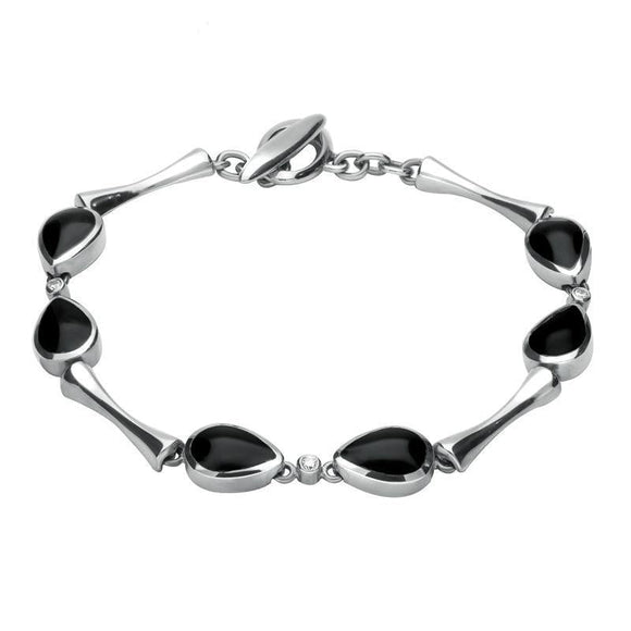 00083111 18ct White Gold Whitby Jet 0.09ct Diamond Six Stone Pear Bracelet, B530.