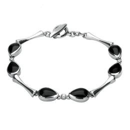 00083111 18ct White Gold Whitby Jet 0.09ct Diamond Six Stone Pear Bracelet, B530.