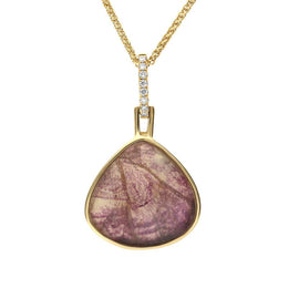 18ct Yellow Gold Blue John Diamond Unique Pear Hinged Bale Necklace, PUNQ0004313.