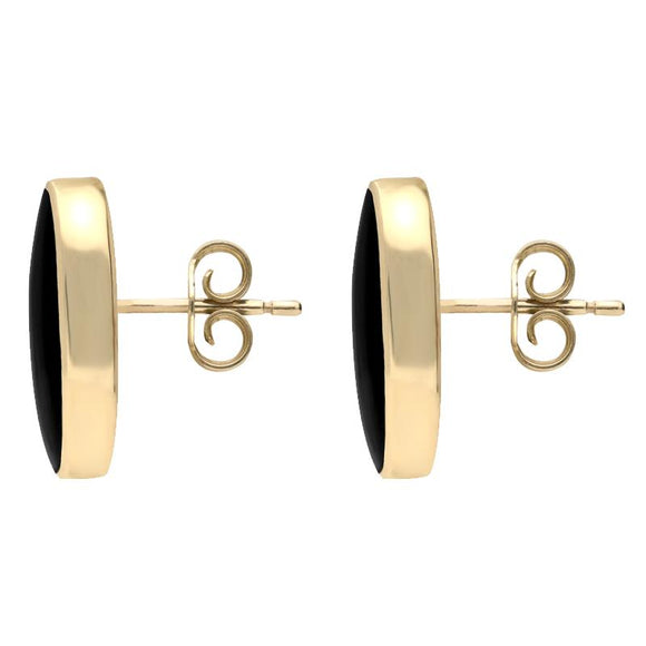 00066726 W Hamond 9ct Yellow Gold Whitby Jet Small Long Oval Stud Earrings, E288.