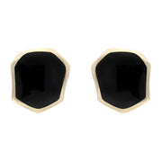 00066754 C W Sellors 9ct Yellow Gold Whitby Jet Organic Concave Stud Earrings, E677.