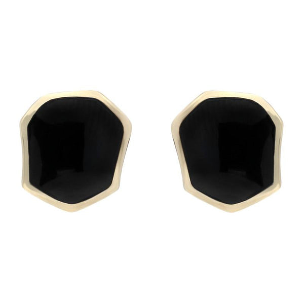 00066754 C W Sellors 9ct Yellow Gold Whitby Jet Organic Concave Stud Earrings, E677.